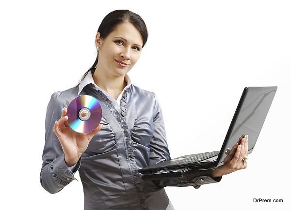 business lady with cd