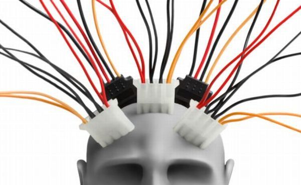 Human head  with wires made of plasticine